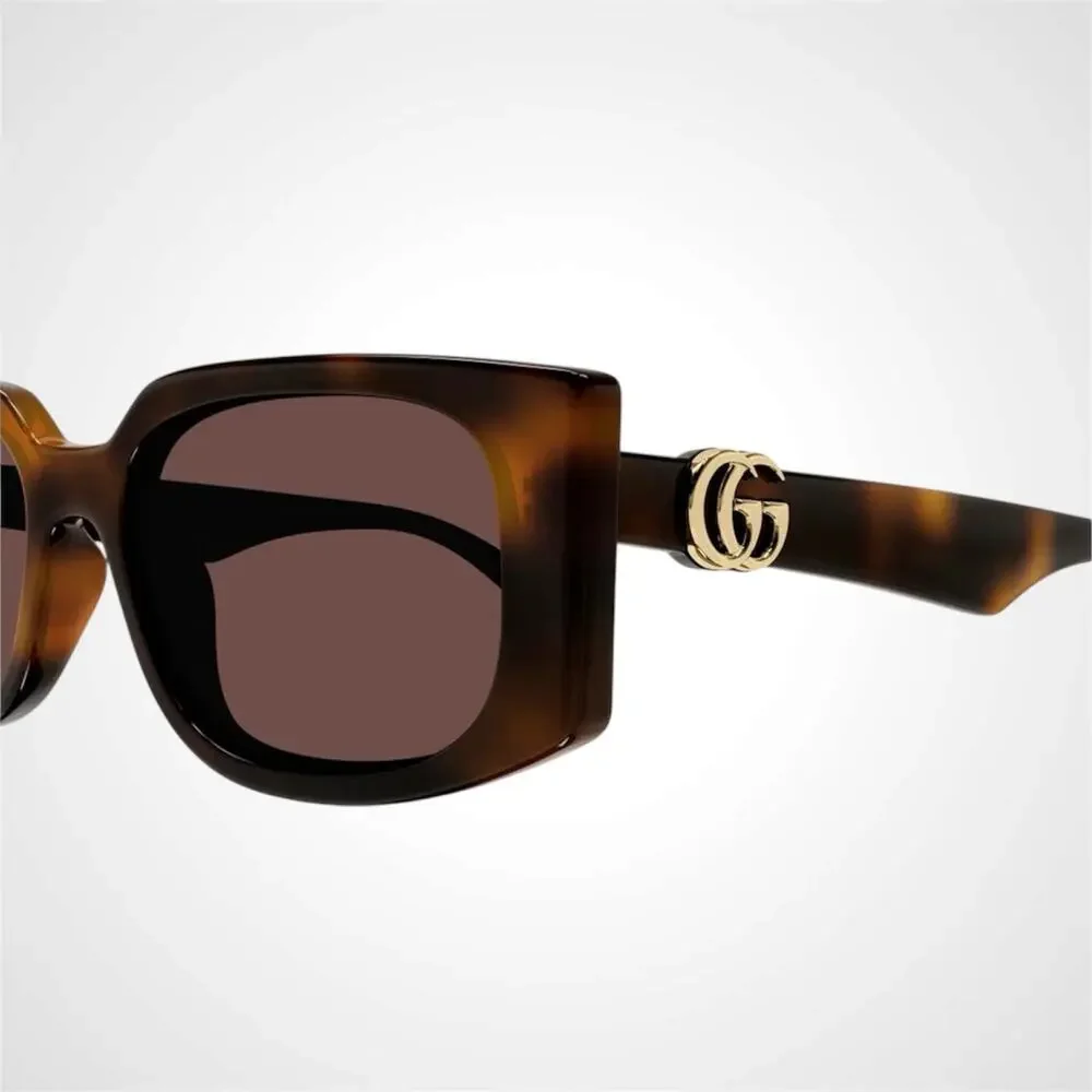 NEW GUCCI Sunglasses Brown 55-18-140 New Rectangle Havana Tortoise Gold GG Metal